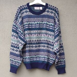 Vintage Windridge Grandpa Sweater Blue and Green XL